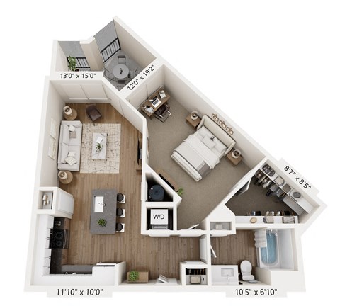 Floor plan for 1 bed, 1 bath, 800 sqft